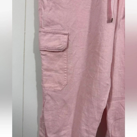 NWT St Johns Bay Cargo Jogger Pants Sz S Linen Blend Elastic Waist Drawstring - Picture 3 of 11